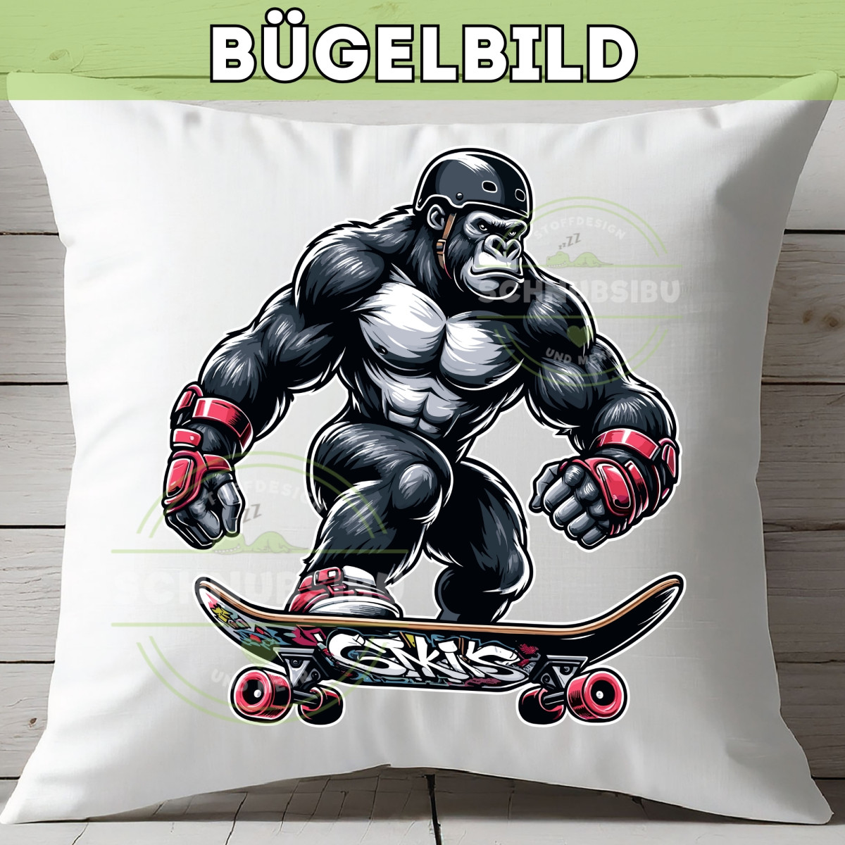 Bügelbild Gorilla auf Skateboard